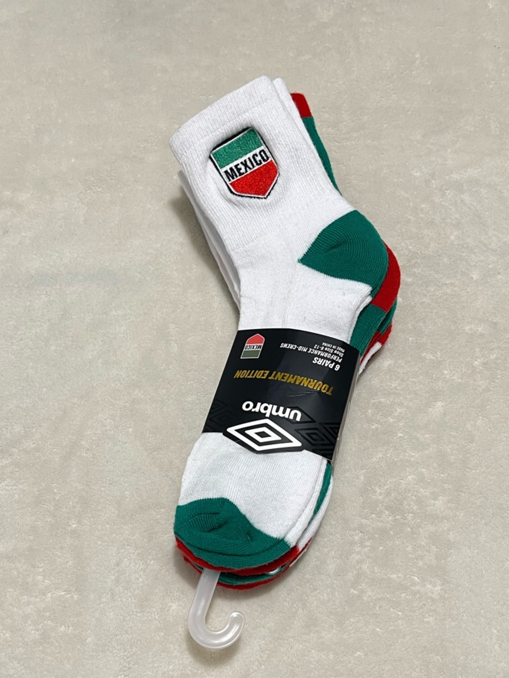 Umbro Mid Crew Mexico Socks, 6 pairs